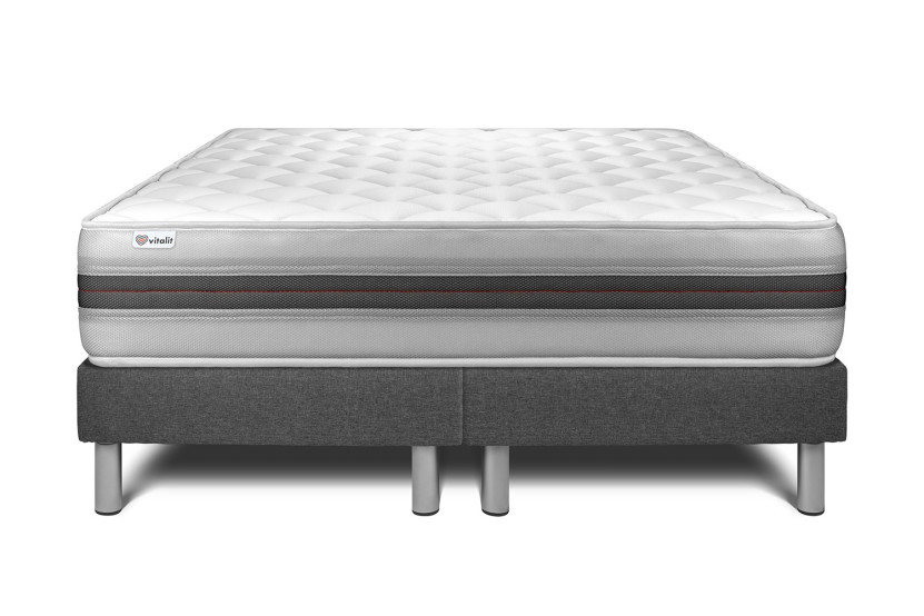 Ensemble Matelas Sommier 160x200 cm - 2 Sommiers Gris - Vitalmemo Back