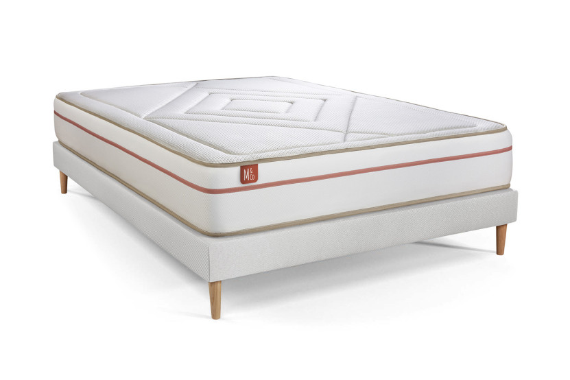 Pack lit complet 180x200 cm - Matelas + Sommier Blanc (en kit) + 2 oreillers + Couette - Le Paisible