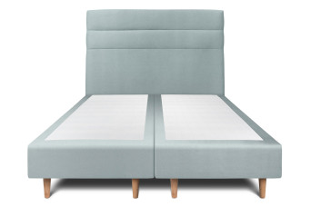 Lit 2x 90x200 cm - Sommier tapissier H35 cm + tête de lit à lignes - Tissu Velours Gris Bleuté Lit 2x 90x200 cm - Sommier tapissier H35 cm + tête de lit à lignes - Tissu Velours Gris Bleuté