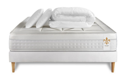 Pack lit complet 140x190 cm - Matelas + Sommier Blanc + 2 oreillers + Couette - Vingt-Huit