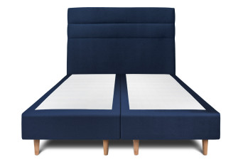 Lit 2x 100x200 cm - Sommier tapissier H35 cm + tête de lit à lignes - Tissu Velours Bleu Océan