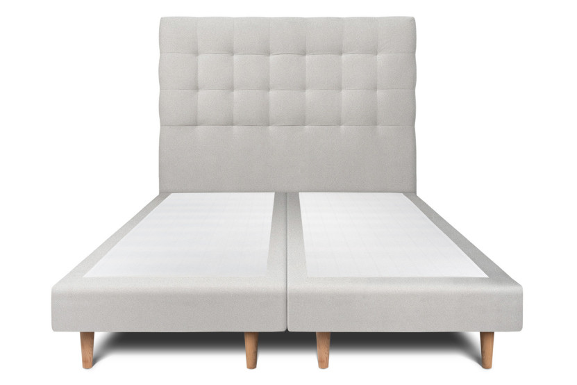 Lit 2x 80x200 cm - Sommier tapissier H29 cm + tête de lit capitonnée - Tissu Velours Gris Clair