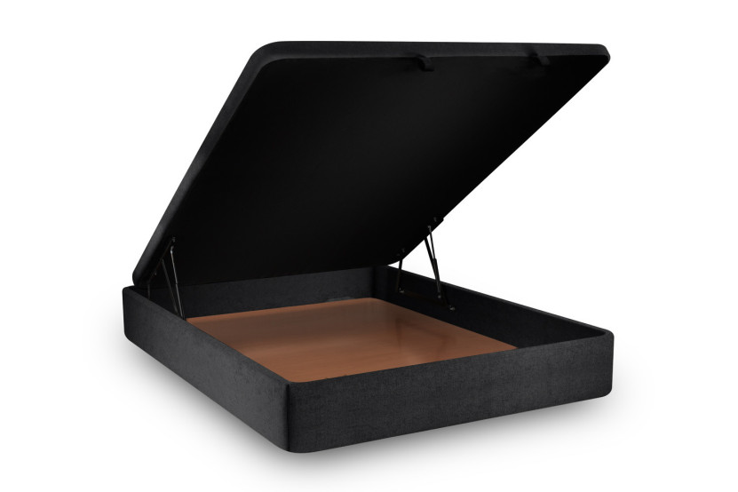 Lit coffre 140x190 cm avec Tête de lit capitonnée - Tissu Toile natté Noir