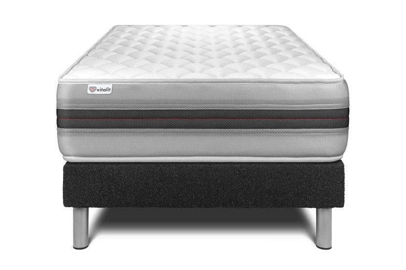 Ensemble Matelas Sommier 90x190 cm - Sommier Noir (en kit) - Vitalmemo Back