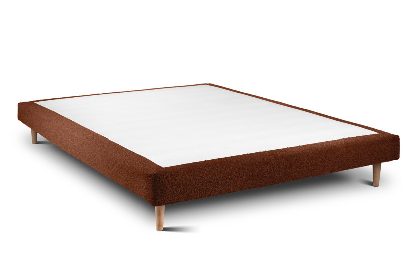 Lit 140x190 cm - Sommier tapissier H29 cm + tête de lit capitonnée - Tissu Bouclette Terracotta