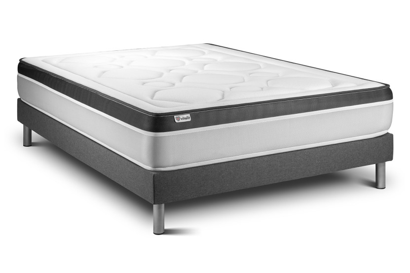 Ensemble Matelas Sommier 160x200 cm - Sommier Gris (en kit) - Vital Ergo
