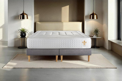 Pack lit complet 180x200 cm - Matelas + 2 Sommiers Gris + 2 oreillers + Couette - Vingt-Quatre