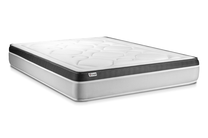 Pack lit complet 140x190 cm - Matelas + Sommier Blanc (en kit) + 2 oreillers + Couette - Vital Ergo