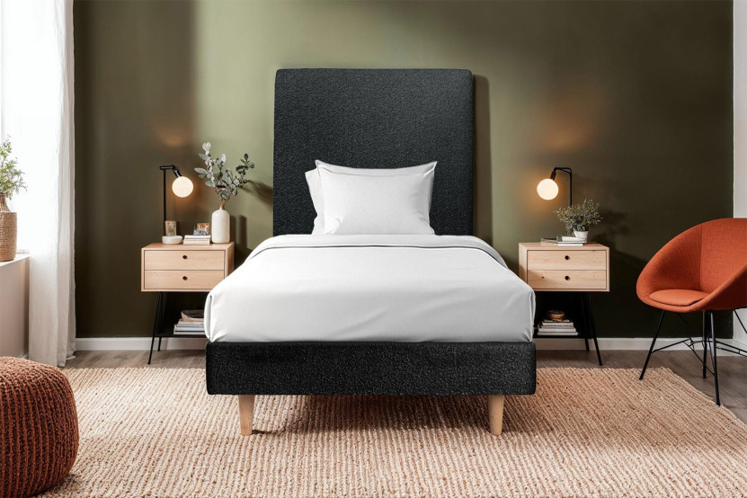 Sommier Tapissier 90x200 cm - H29 cm - Bouclette - Noir