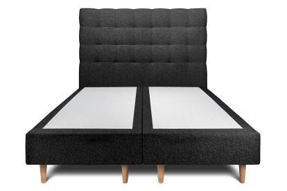 Lit 2x 80x200 cm - Sommier tapissier H35 cm + tête de lit capitonnée - Tissu Bouclette Noir