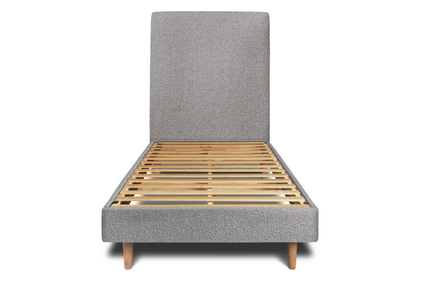 Lit 90x190 cm - Sommier à lattes H29 cm + tête de lit tapissée - Tissu Bouclette Gris
