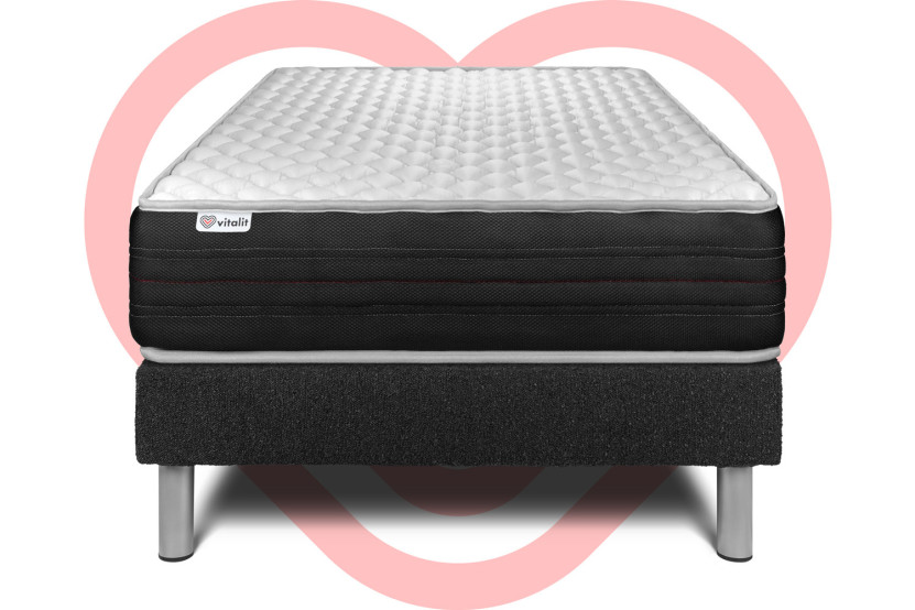 Ensemble Matelas Sommier 120x200 cm - Sommier Noir (en kit) - Vitalmemo One Ensemble Matelas Sommier 120x200 cm - Sommier Noir (en kit) - Vitalmemo One