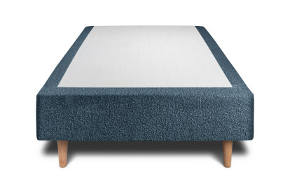 Lit 90x200 cm - Sommier tapissier H35 cm + tête de lit à lignes - Tissu Bouclette Bleu