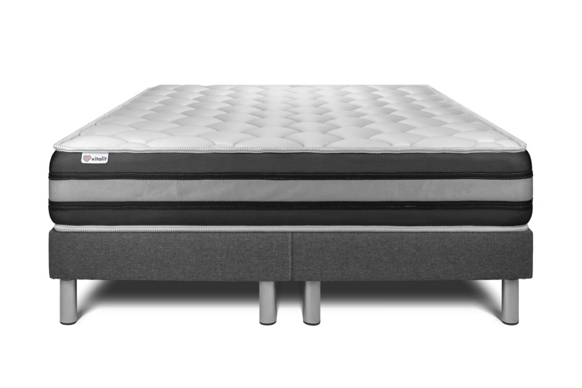 Ensemble Matelas Sommier 200x200 cm - 2 Sommiers Gris - Vitalspring Zen