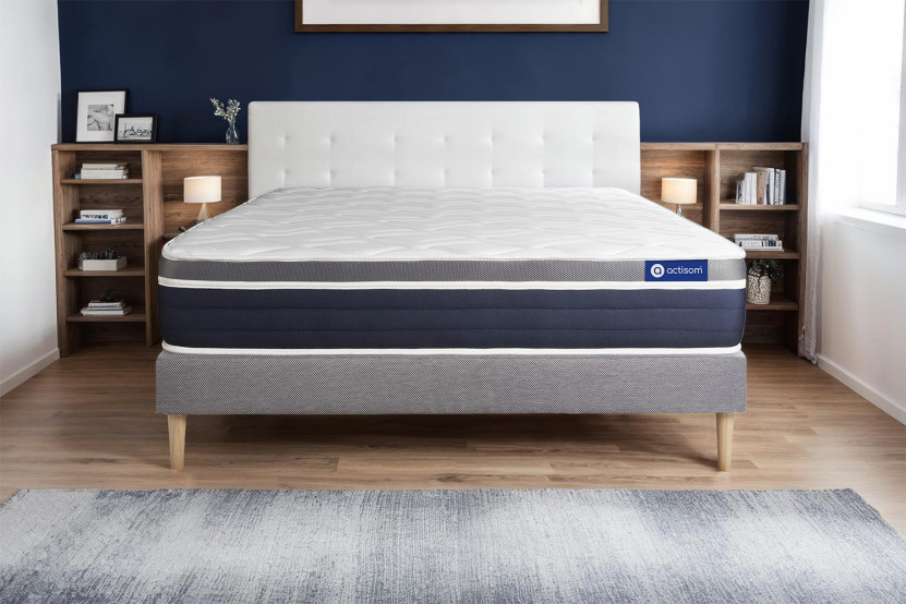 Ensemble Matelas Sommier 140x200 cm - Sommier Gris (en kit) - Actiflex Confort