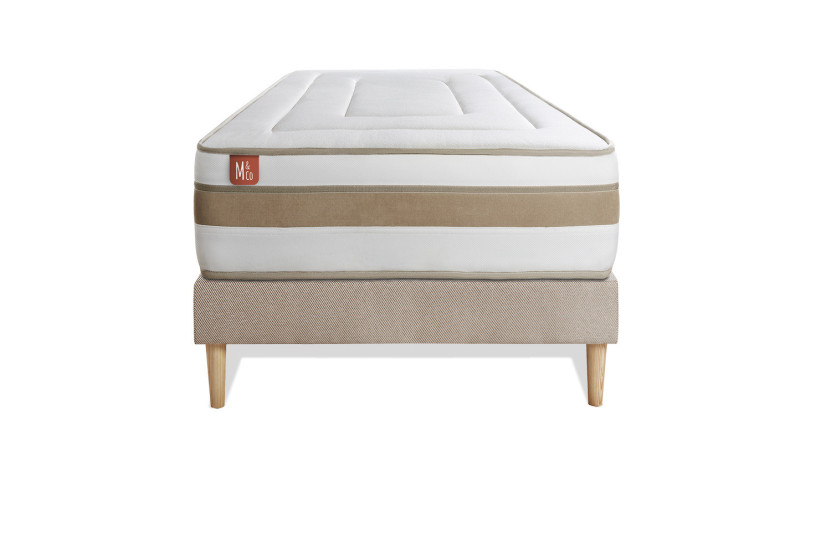 Ensemble Matelas Sommier 90x200 cm - Sommier Beige (déjà monté) - Le Raffiné
