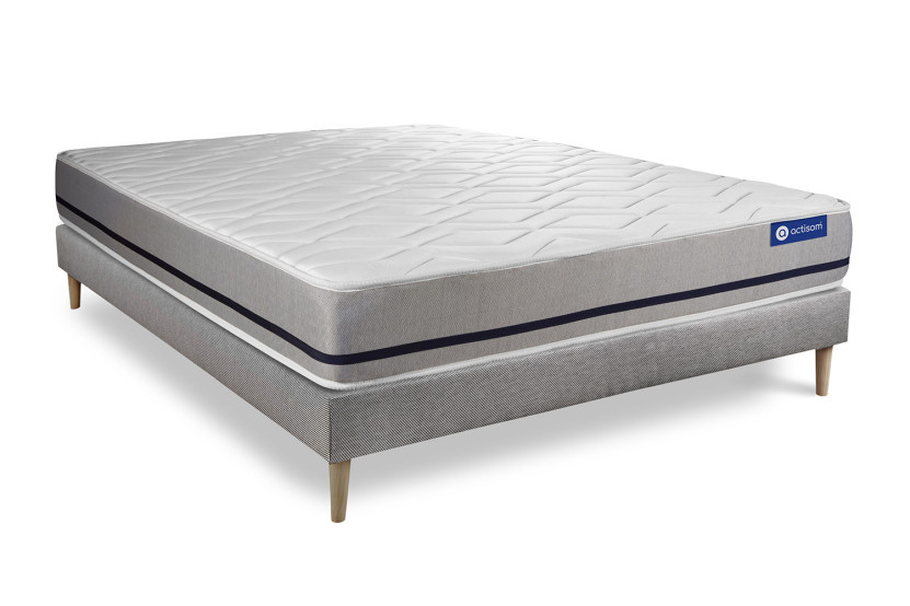 Ensemble Matelas Sommier 130x220 cm - Sommier Gris (en kit) - Actimemo Soft