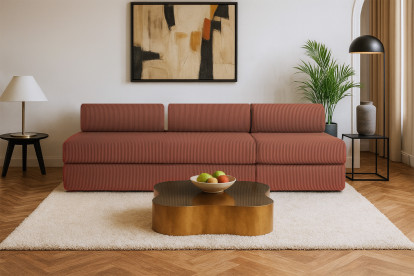 Canapé 4 places - 2 modules convertibles : Canapé 3 places + Fauteuil - Velours côtelé Terracotta