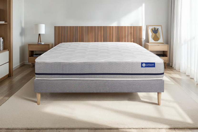 Ensemble Matelas Sommier 140x200 cm - Sommier Gris (en kit) - Actilatex Soft