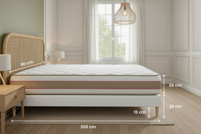 Ensemble Matelas Sommier 90x200 cm - Sommier Blanc (déjà monté) - Le Délicat