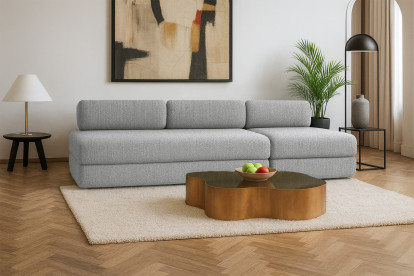 Canapé 4 places - 2 modules convertibles : Canapé 3 places + Fauteuil - Tissu tweed Gris