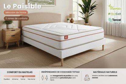 Ensemble Matelas Sommier 160x200 cm - Sommier Blanc (en kit) - Le Paisible