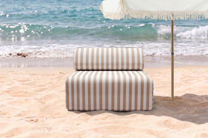 Fauteuil modulable - Tissu extérieur à rayures, blanc et marron