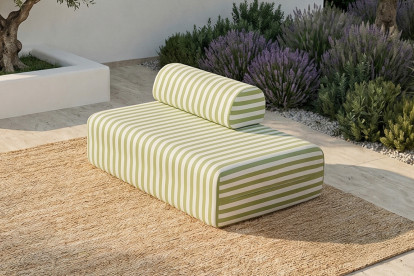 Canapé 2 places modulable - Tissu extérieur à rayures, blanc et vert anis