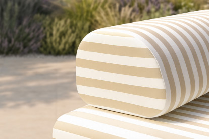 Canapé 3 places modulable - Tissu extérieur à rayures, blanc et beige