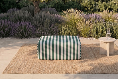 Pouf modulable - Tissu extérieur à rayures, blanc et vert foncé