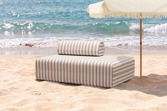 Canapé 2 places modulable - Tissu extérieur à rayures, blanc et marron