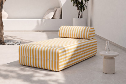 Méridienne modulable - Tissu extérieur à rayures, blanc et jaune
