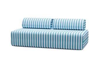 Canapé 3 places modulable - Tissu extérieur à rayures, blanc et bleu