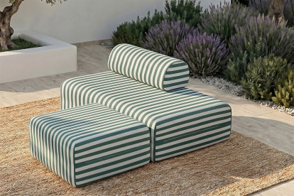 Pouf modulable - Tissu extérieur à rayures, blanc et vert foncé