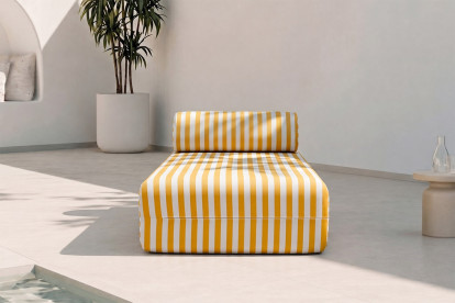 Méridienne modulable - Tissu extérieur à rayures, blanc et jaune