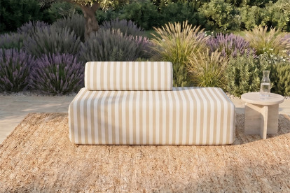 Canapé 2 places modulable - Tissu extérieur à rayures, blanc et beige