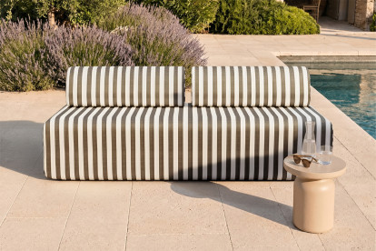 Canapé 3 places modulable - Tissu extérieur à rayures, blanc et gris anthracite