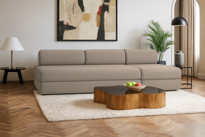 Canapé 4 places - 2 modules convertibles : Canapé 3 places + Fauteuil - Tissu lisse Taupe