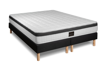 Pack lit complet 160x200 cm - Matelas + 2 Sommiers noirs + 2 oreillers + Couette - Supérieur