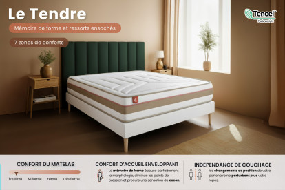 Matelas 200x200 cm Ressorts ensachés et Mémoire de forme - Le Tendre