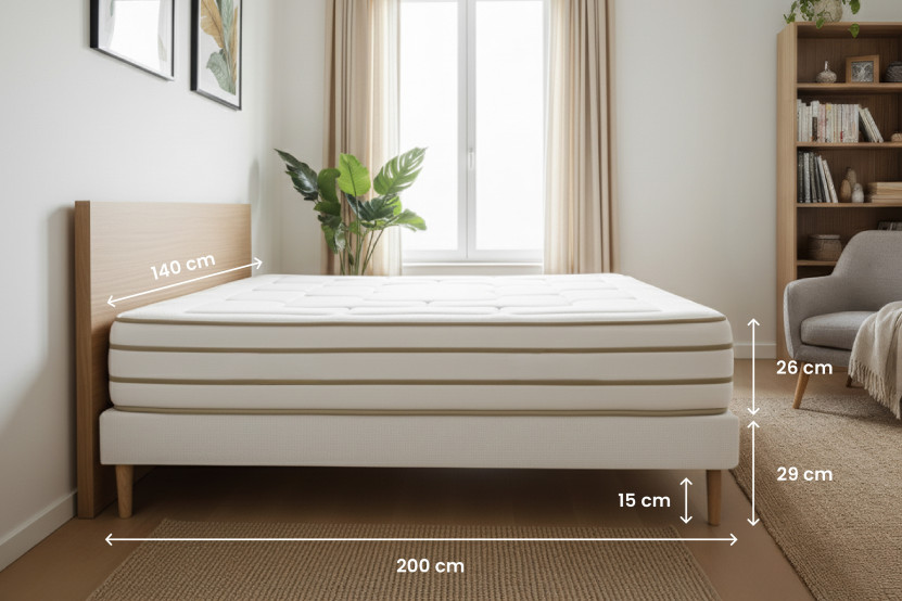 Pack lit complet 140x200 cm - Matelas + Sommier Blanc + 2 oreillers + Couette - Le Douillet