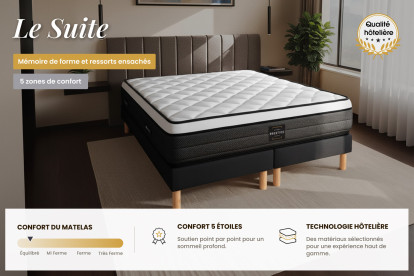 Ensemble Matelas Sommier 160x200 cm - Sommier Blanc (déjà monté) - Suite