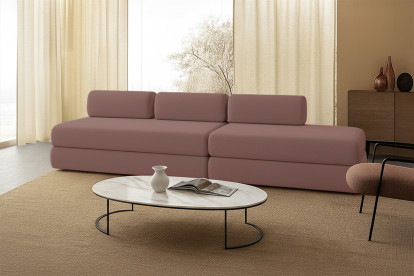 Canapé 5 places - 2 modules convertibles : Canapé 3 places + Canapé 2 places - Tissu lisse Terracotta