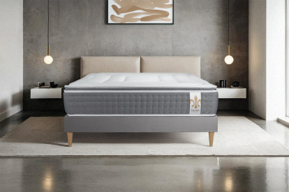 Ensemble Matelas Sommier 90x200 cm - Sommier Gris (déjà monté) - Vingt-Six PLUS
