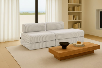 Canapé 3 places - 2 modules convertibles : Canapé 2 places + Fauteuil - Velours côtelé XL Blanc