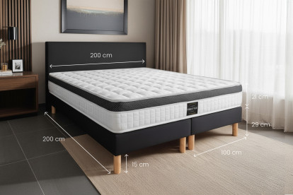 Ensemble Matelas Sommier 200x200 cm - Sommier Noir (en kit) - Supérieur