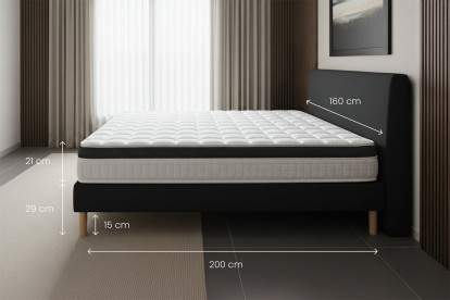 Ensemble Matelas Sommier 160x200 cm - Sommier Noir (en kit) - Supérieur