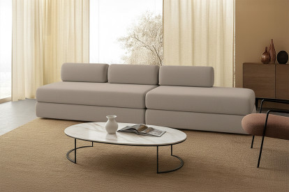 Canapé 5 places - 2 modules convertibles : Canapé 3 places + Canapé 2 places - Tissu lisse Taupe