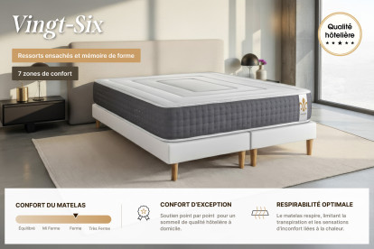 Matelas 140x190 cm Ressorts ensachés et Mémoire de forme - Vingt-Six