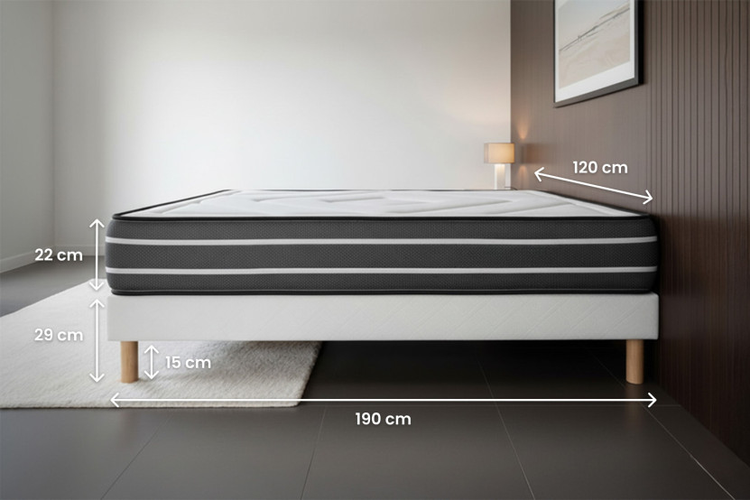 Ensemble Matelas Sommier 120x190 cm - Sommier Noir (en kit) - Exclusive